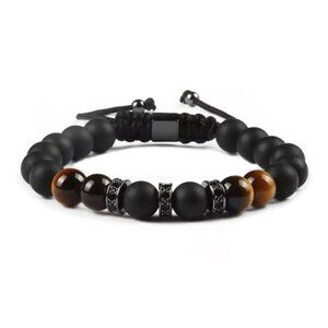 Black Onyx & Tiger Eye Bracelet Matte Onyx Tiger's Eye & Black Color Steel Beads